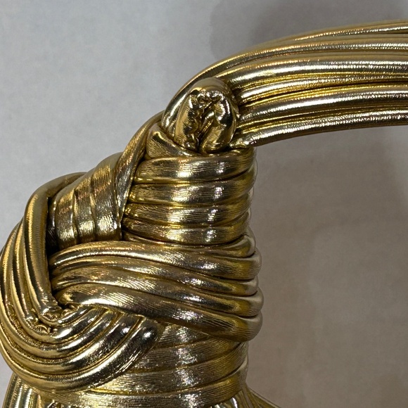 Gold Faux Leather Double Knot Luxury Handbag, Dressy Evening Handbag - Picture 3 of 6